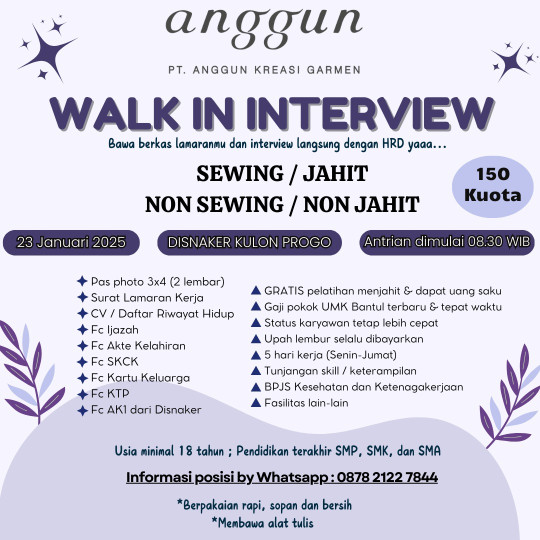Walk Interview PT. Anggun Kreasi Garmen